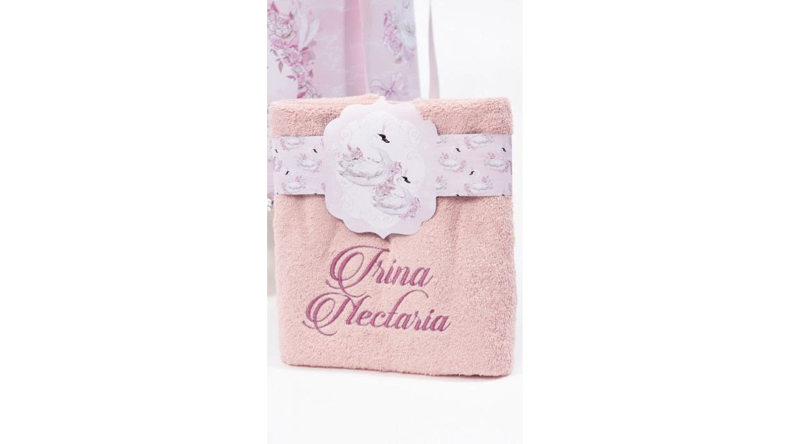 Trusou de botez cu lebede si motive florale personalizat pentru fete, Lebada alba 14